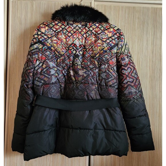 Desigual Women's Puffer Jacke Size 44 US Large Colorful Pattern Removable Collar - Picture 3 of 7